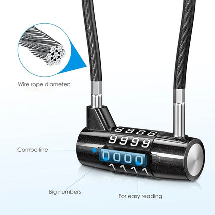 Combination Padlock,4 Digit Combination Lock,Waterproof Cable Lock,Gate Locks for Outdoor Fence,Gym Locker,Hasp Cabinet,Gate