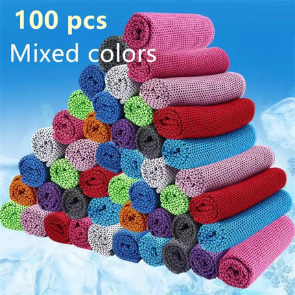 Sport Towel with Mini Silicon Gel Set Portable Cold Towel Fitness Sport GYM Running Outdoor Quick Dry Cool Towel 1-100 pcs