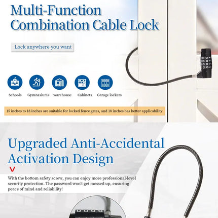 Combination Padlock,4 Digit Combination Lock,Waterproof Cable Lock,Gate Locks for Outdoor Fence,Gym Locker,Hasp Cabinet,Gate