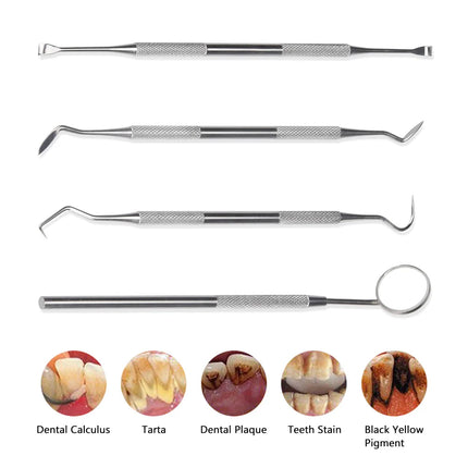 4Pcs Set Tartar Scraper Scaler Plaque Remover Teeth Cleaning Tool Dentist Dental Hygiene Kit Dental Calculus Remover Oral Care