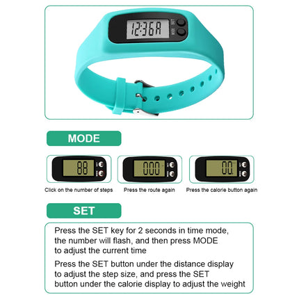 LED Pedometer Bracelet Wrist Calorie Counter 12/24H Time Display Step Counter Watch Walking Running Pedometer for Adults Kids